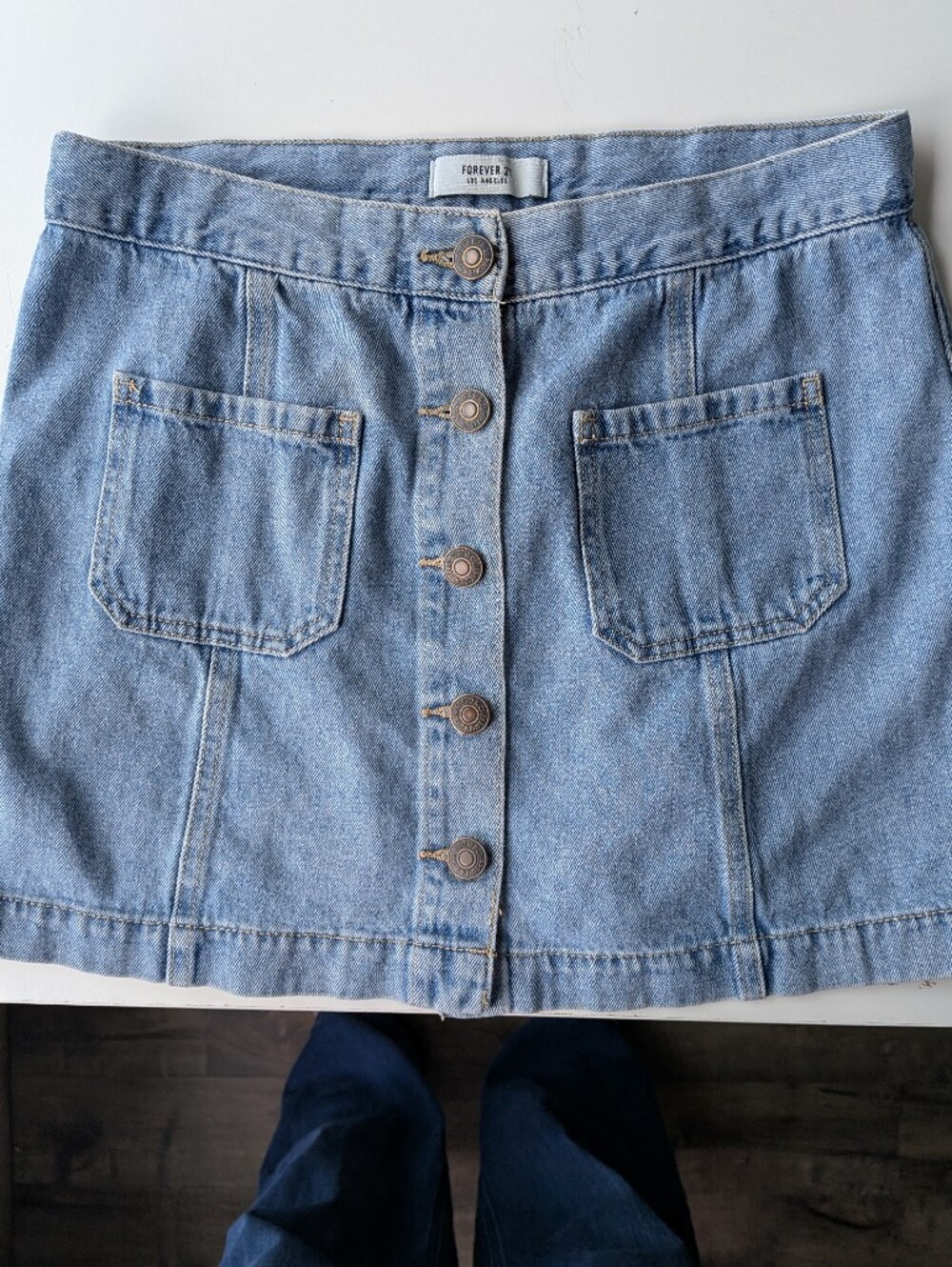 Forever 21 Denim Button Front Mini Skirt Size 28 Medium Wash